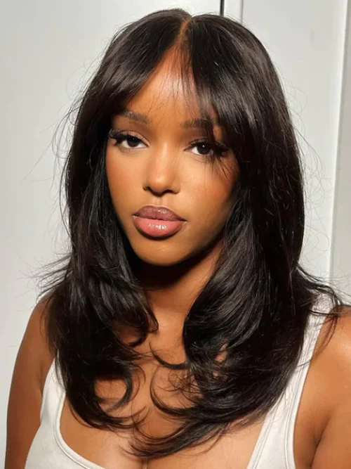 Dorsanee Curtain Bangs 13x4 HD Lace Frontal Layered Butterfly Haircut Straight Human Hair Wigs - Image 5
