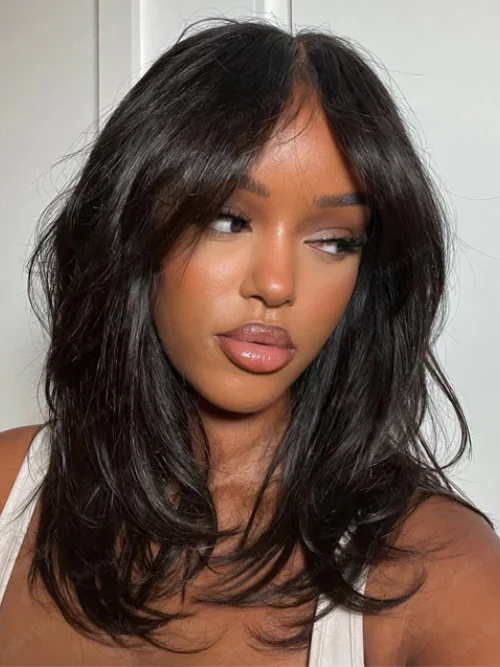 Dorsanee Curtain Bangs 13x4 HD Lace Frontal Layered Butterfly Haircut Straight Human Hair Wigs - Image 6