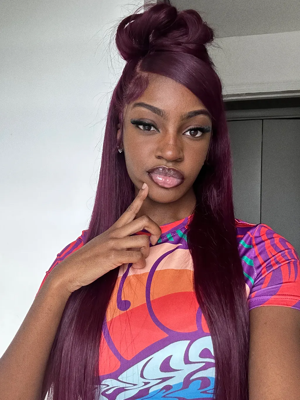 Dorsanee Dark Purple 200 Density 13x4 Transparent Lace Frontal Bone Straight Human Hair Wigs - Image 2
