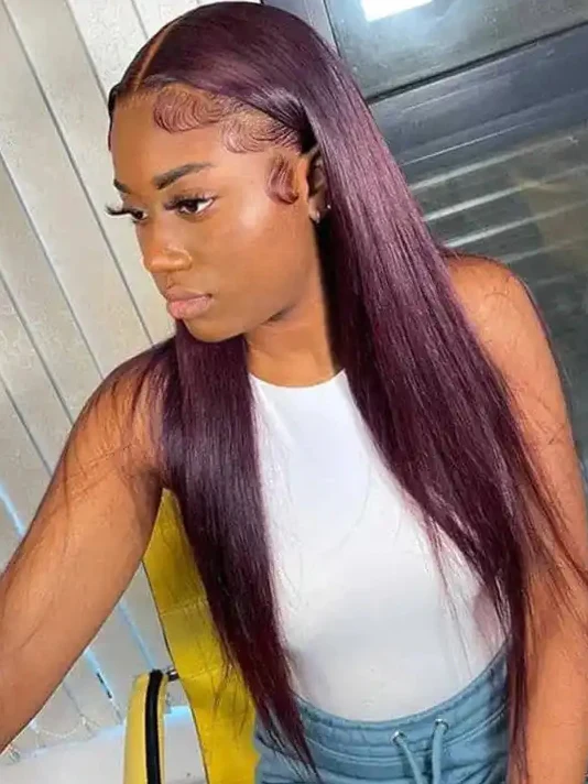 Dorsanee Dark Purple 200 Density 13x4 Transparent Lace Frontal Bone Straight Human Hair Wigs - Image 6