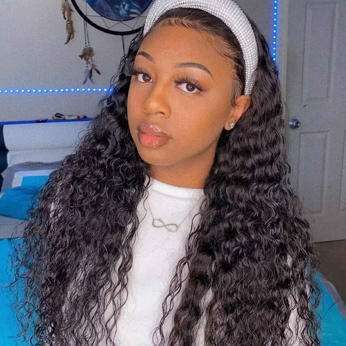 Dorsanee Headband Deep Wave Curly Glueless Virgin Human Hair Wig - Image 6