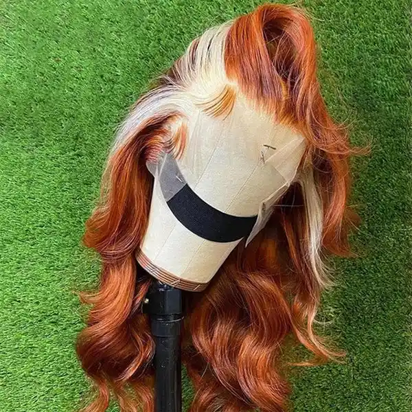 Dorsanee Ginger Orange Blonde Skunk Stripe 13x4 Body Wave HD Transparent Lace Front Human Hair Wig - Image 7