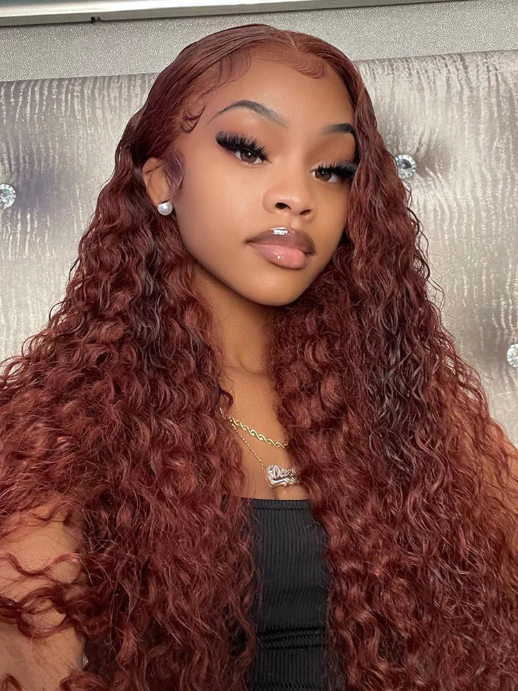 Dorsanee Reddish Brown Water Wave Glueless Wear Go Pre Cut 6x4 Lace Closure Human Hair Wigs - Image 5