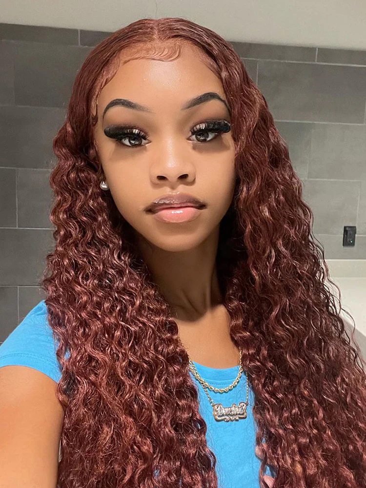 Dorsanee Reddish Brown Water Wave Glueless Wear Go Pre Cut 6x4 Lace Closure Human Hair Wigs - Image 6