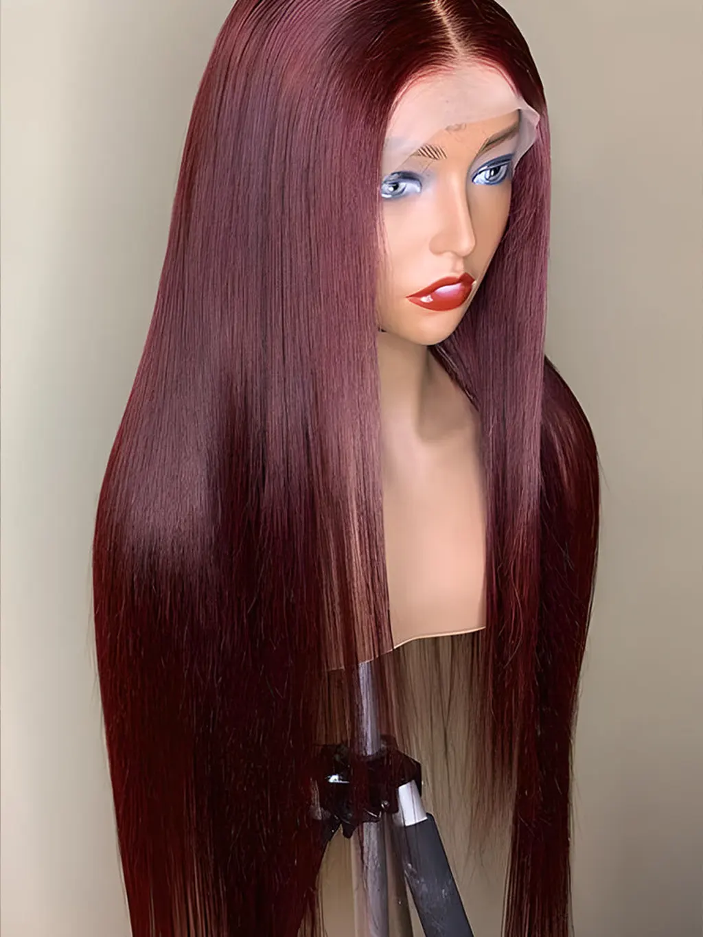 Dorsanee 99J Burgundy Colored Wear & Go Pre Cut Glueless Straight Human Hair Wigs - Image 5