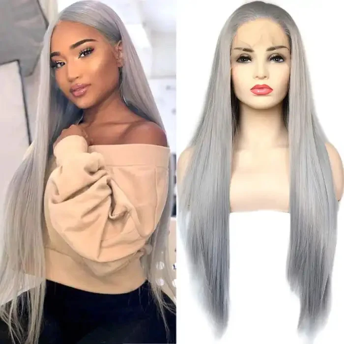 Dorsanee Grey Colored 200 Density 13x4 HD Lace Front Straight Human Hair Wig - Image 4