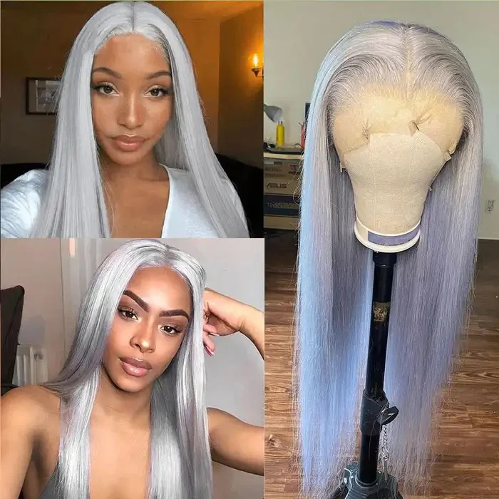 Dorsanee Grey Colored 200 Density 13x4 HD Lace Front Straight Human Hair Wig - Image 5