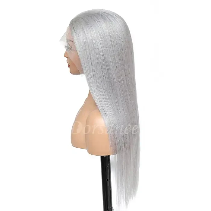 Dorsanee Grey Colored 200 Density 13x4 HD Lace Front Straight Human Hair Wig - Image 9