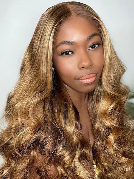 Dorsanee P4/27 Honey Blonde Brown Highlight Streaks 13×4/6×4 HD Lace Front Body Wave Human Hair Wigs - Image 3