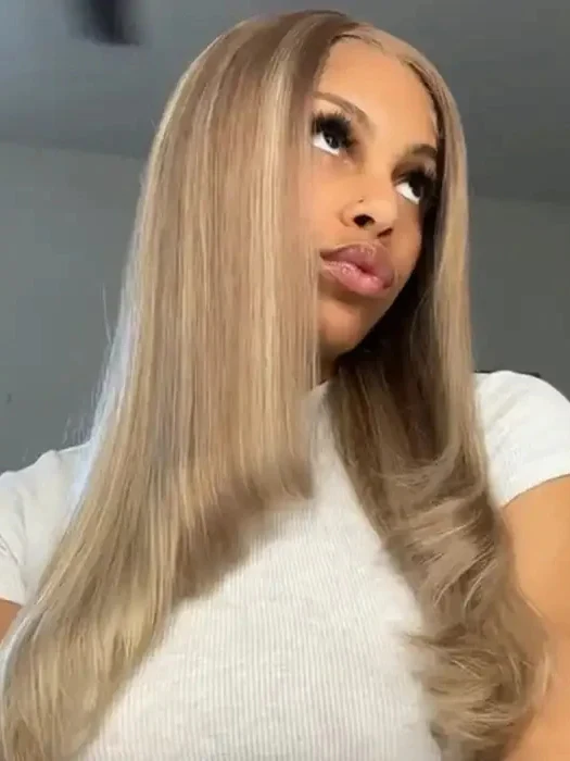 Dorsanee P18/613 Dirty Blonde Highlight 13x4 Layered Lace Front Bone Straight Human Hair Wig - Image 4
