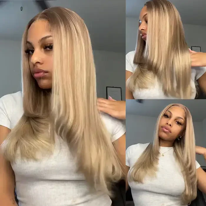 Dorsanee P18/613 Dirty Blonde Highlight 13x4 Layered Lace Front Bone Straight Human Hair Wig - Image 6