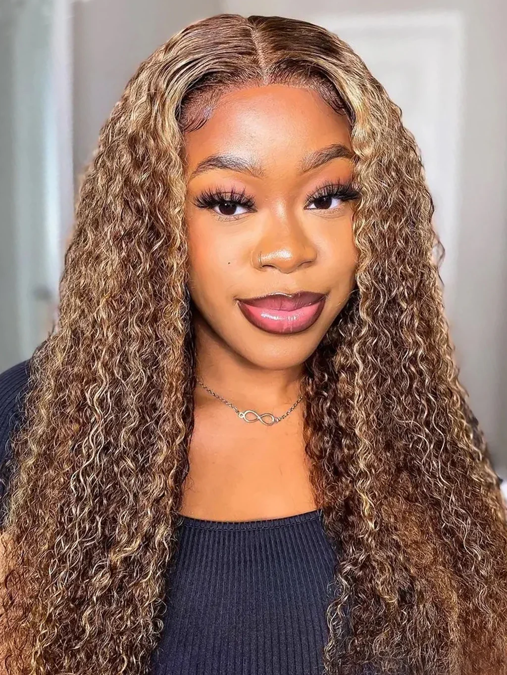 Dorsanee 250 Density Brown Highlight P4/27 Jerry Curly 13x4 HD Lace Frontal Human Hair Wigs - Image 2