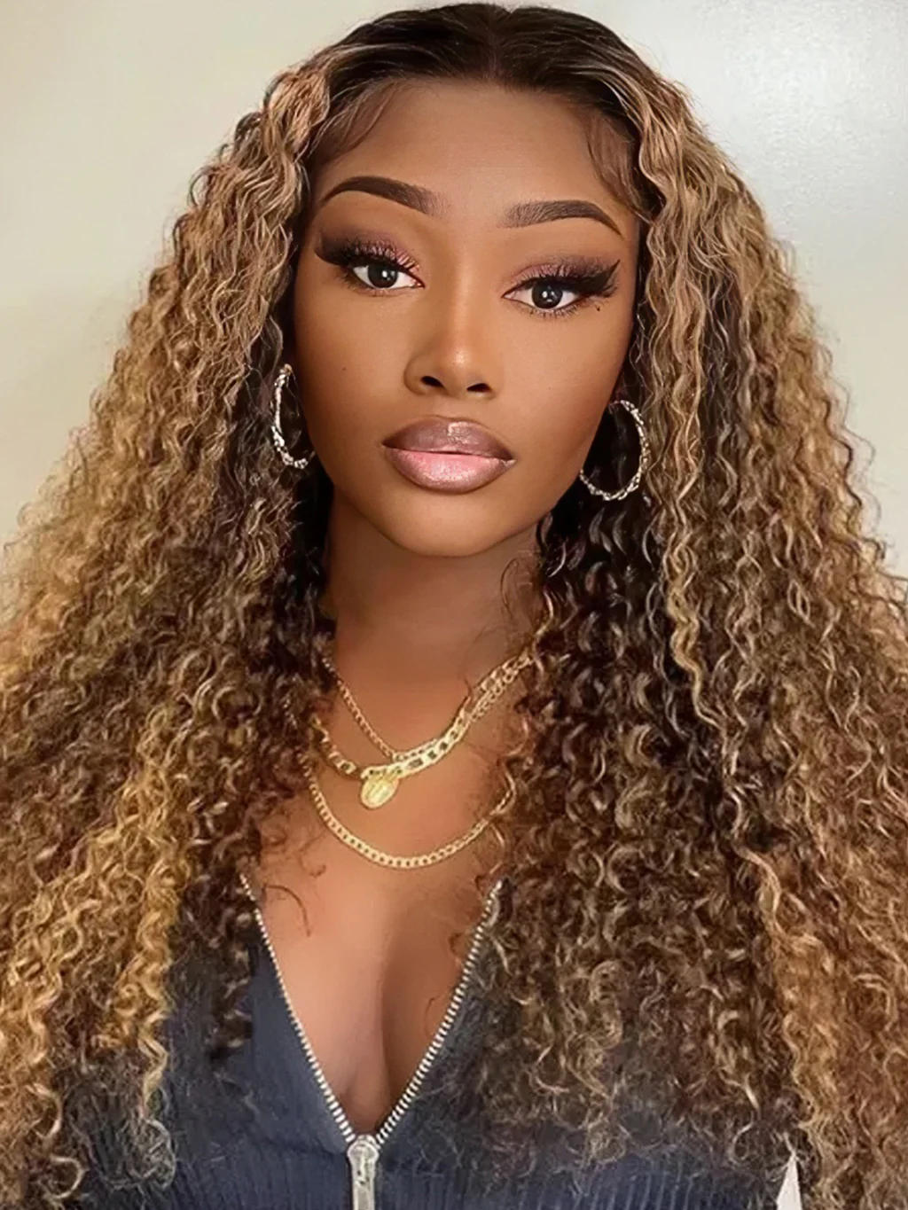 Dorsanee 250 Density Brown Highlight P4/27 Jerry Curly 13x4 HD Lace Frontal Human Hair Wigs - Image 4