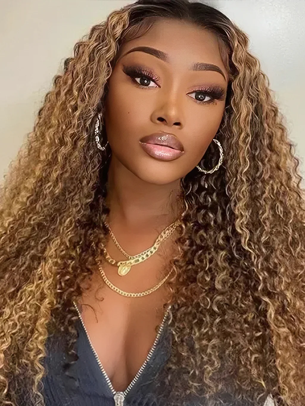 Dorsanee 250 Density Brown Highlight P4/27 Jerry Curly 13x4 HD Lace Frontal Human Hair Wigs - Image 5