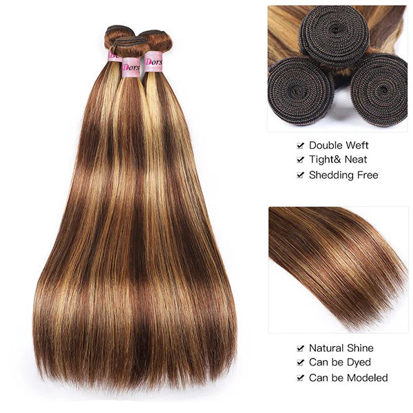 Dorsanee Honey Blonde Highlight Straight Hair Bundles with 5x5 HD Lace Closure - Image 3