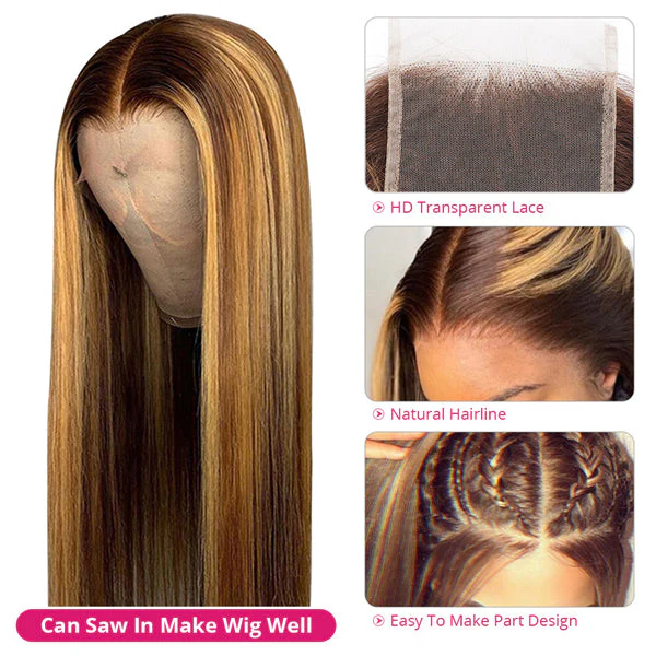 Dorsanee Honey Blonde Highlight Straight Hair Bundles with 5x5 HD Lace Closure - Image 4