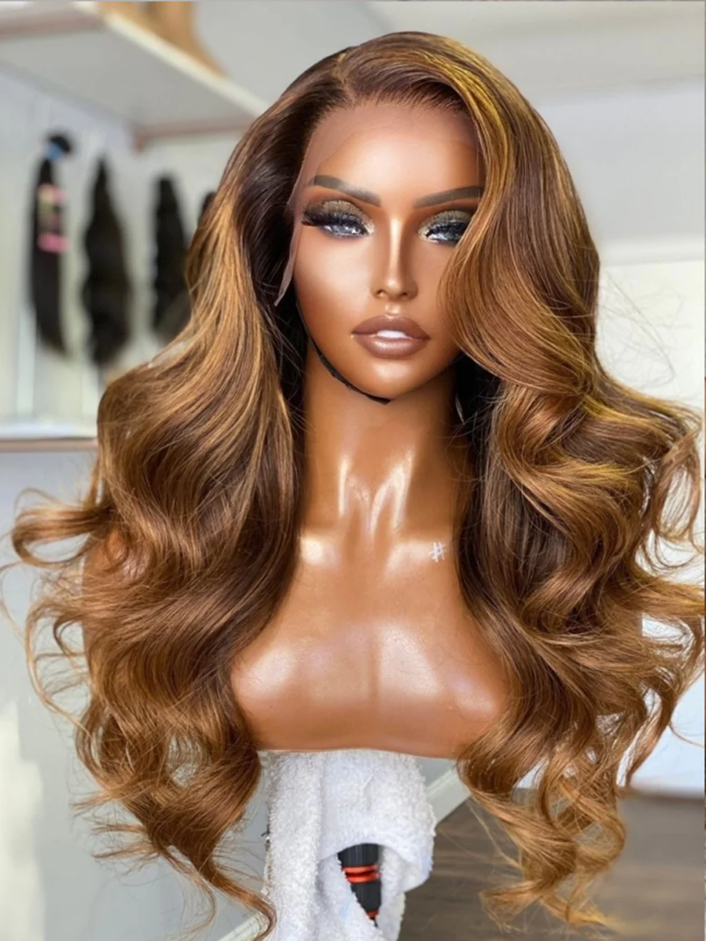 Dorsanee Honey Blonde Brown Highlight 13x4 Lace Frontal Body Wave Human Hair Wigs - Image 5