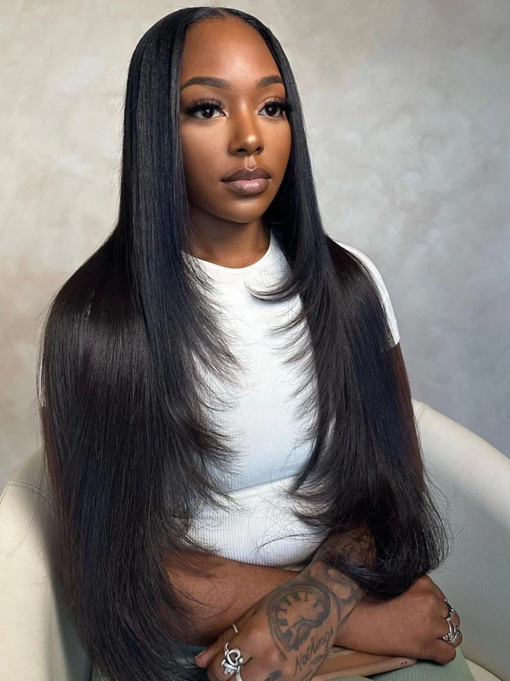 Dorsanee Layered 220 Density 13X4 Lace Front Straight Virgin Human Hair Wigs - Image 8