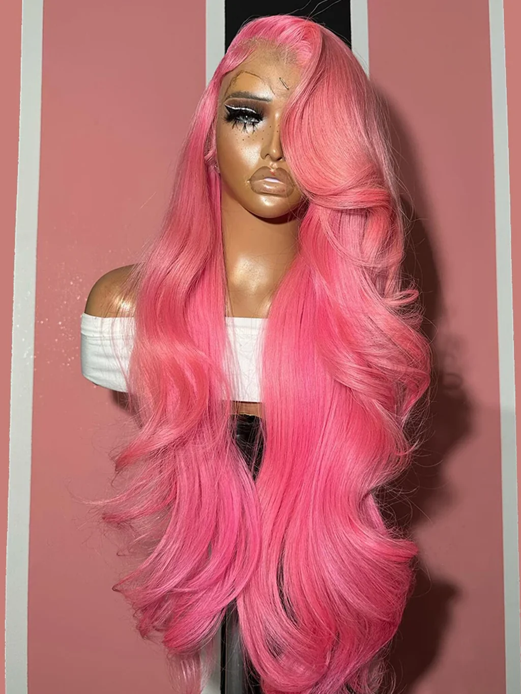 Dorsanee 200 Density Light Pink Body Wave 13x4/13x6 Transparent Lace Front Human Hair Wig - Image 4