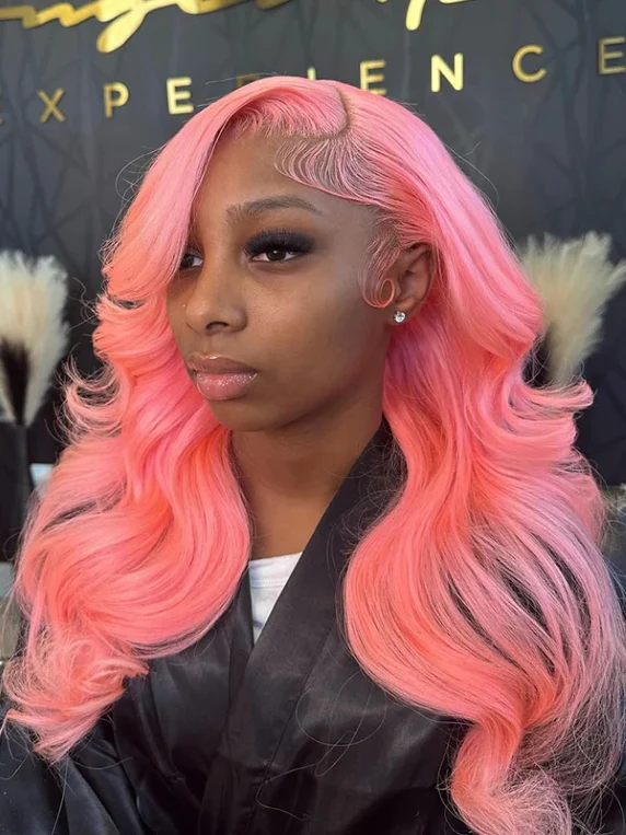 Dorsanee 200 Density Light Pink Body Wave 13x4/13x6 Transparent Lace Front Human Hair Wig - Image 6