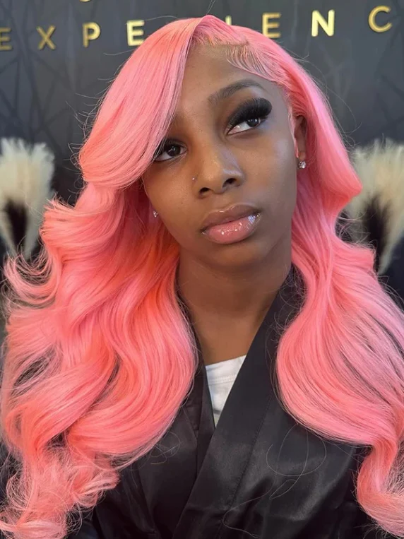 Dorsanee 200 Density Light Pink Body Wave 13x4/13x6 Transparent Lace Front Human Hair Wig - Image 7