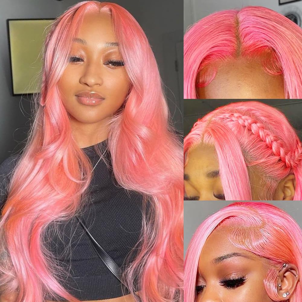 Dorsanee 200 Density Light Pink Body Wave 13x4/13x6 Transparent Lace Front Human Hair Wig - Image 8