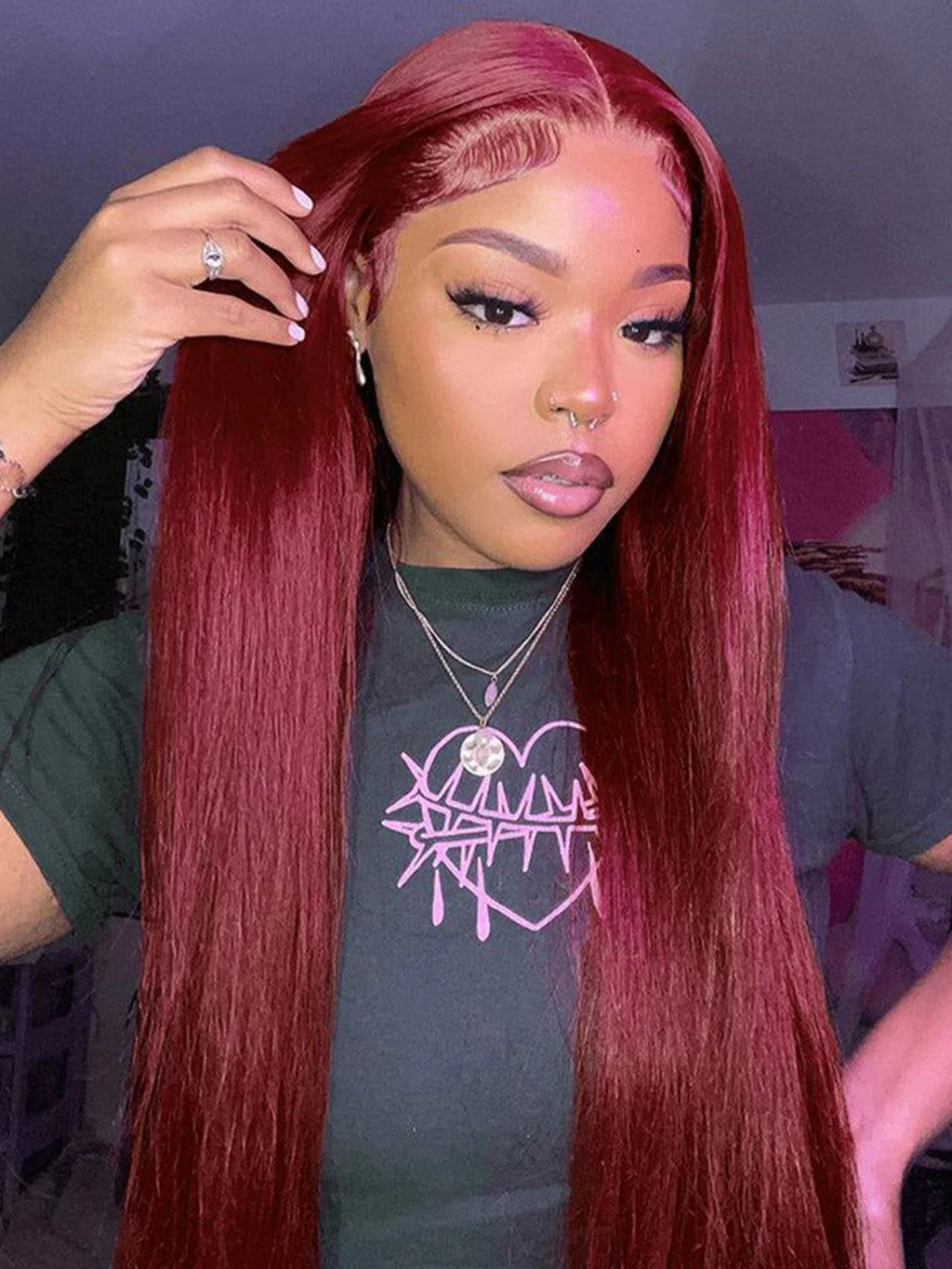 Dorsanee 250 Density 99j Burgundy 5X5/13x4 HD Lace Front Straight Human Hair Wigs - Image 7