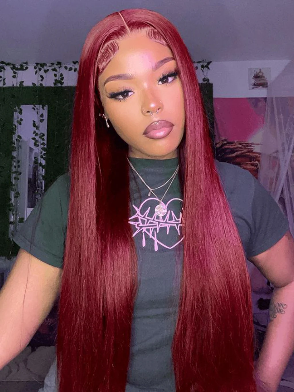 Dorsanee 250 Density 99j Burgundy 5X5/13x4 HD Lace Front Straight Human Hair Wigs - Image 8
