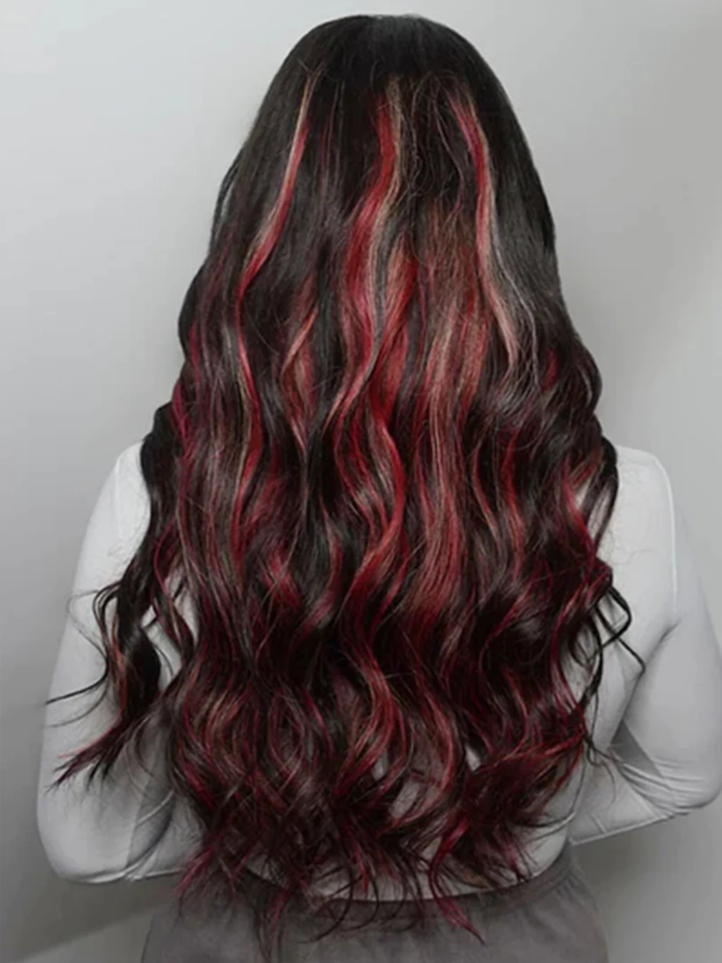 Dorsanee Multi Color Highlight Black With Blonde Red Streaks Wigs Body Wave 13x4 Lace Front Wigs - Image 4
