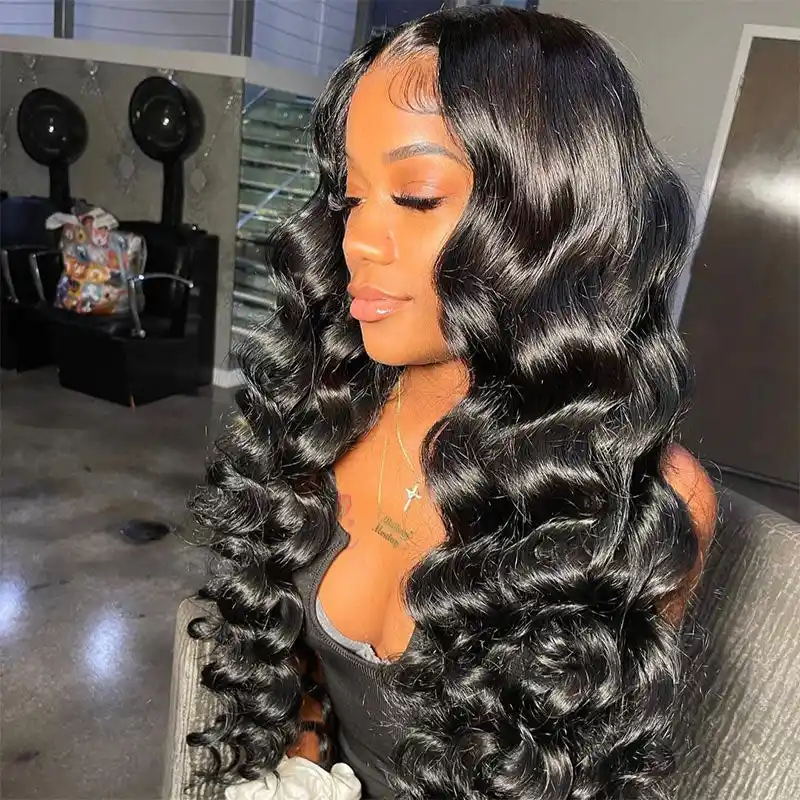 Dorsanee Natural Crimps Curls Loose Wave Glueless 5x5 Transparent Lace Closure Human Hair Wig - Image 3