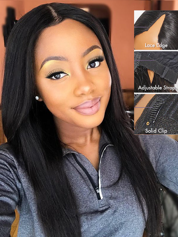 Dorsanee No Lace No Glue V Part 100% Virgin Human Hair No Leave Out Kinky Straight Wigs - Image 6
