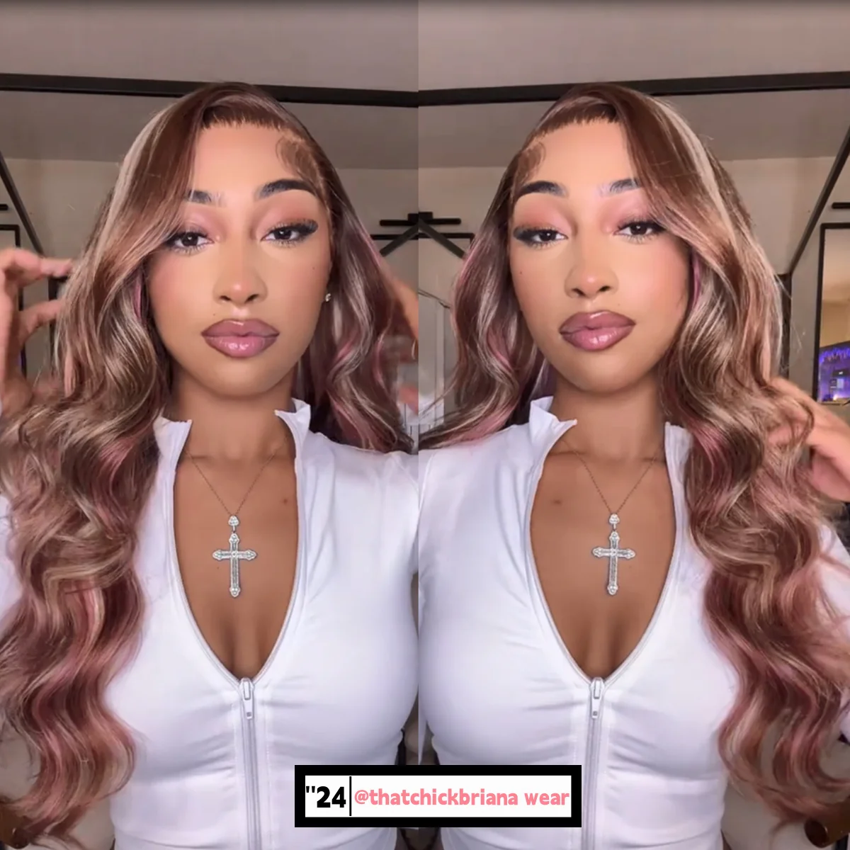Dorsanee Balayage Pink Brown Blonde Highlights 13x6 Lace Front Body Wave Human Hair Wigs - Image 5