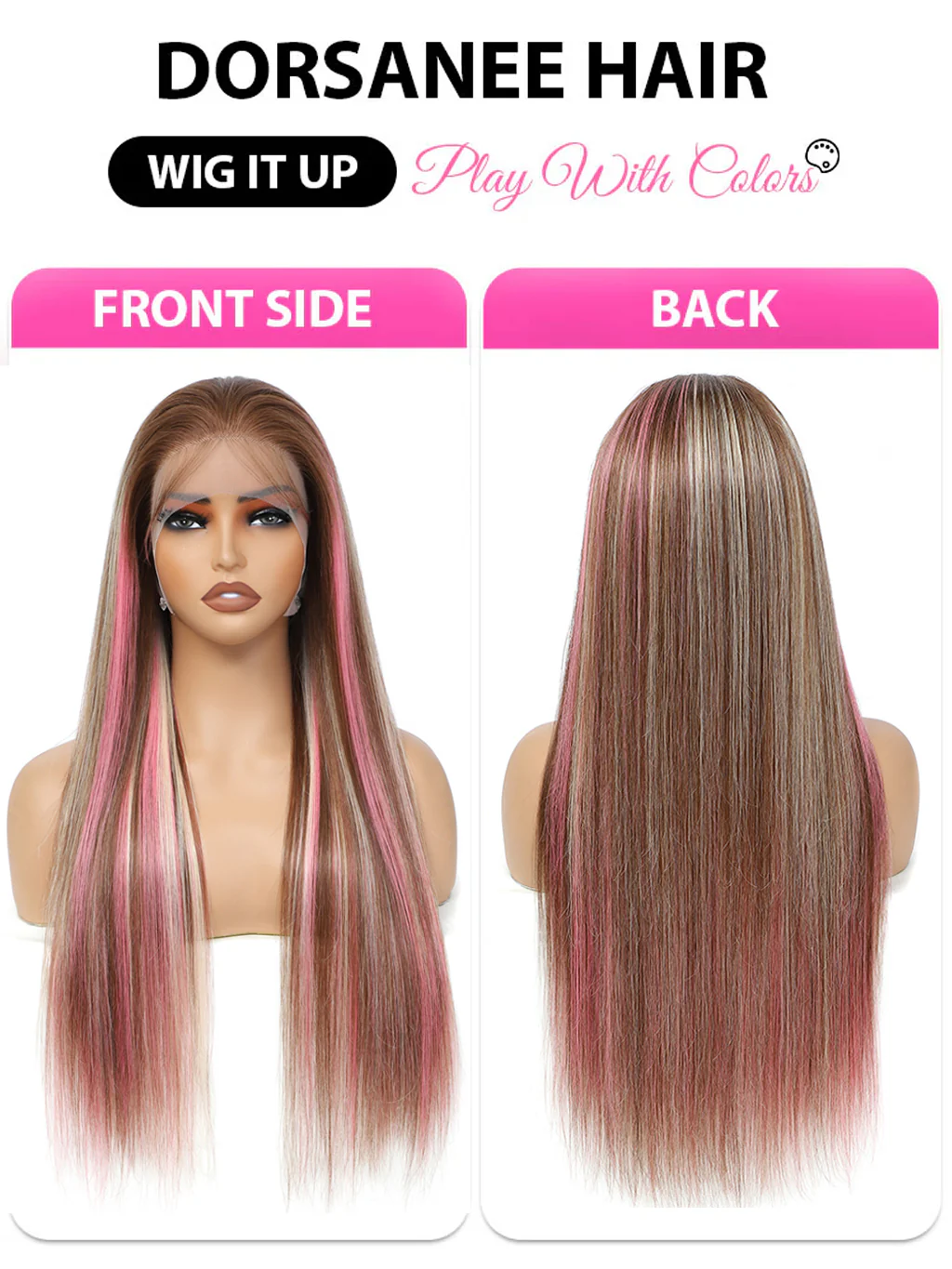 Dorsanee 200 Density Pink Blonde Brown Highlights 13x4 Lace Front Body Wave Hair Wig - Image 7
