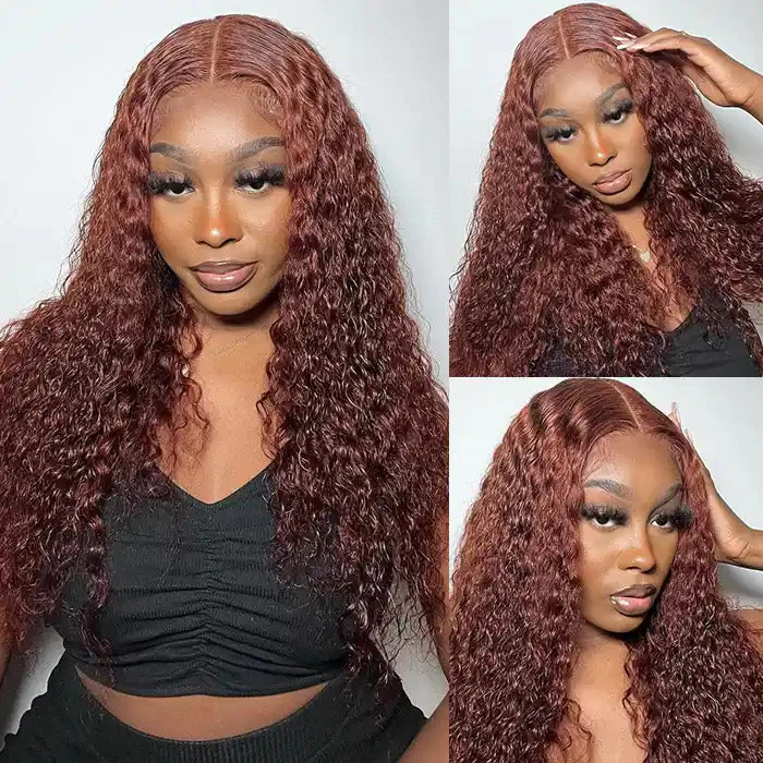 Dorsanee Reddish Brown Auburn Color Jerry Curly Hair 13x4 HD Lace Front Human Hair Wig - Image 4