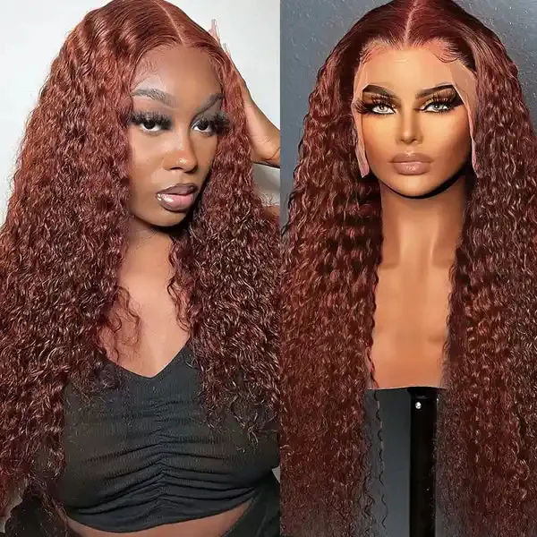 Dorsanee Reddish Brown Auburn Color Jerry Curly Hair 13x4 HD Lace Front Human Hair Wig - Image 5
