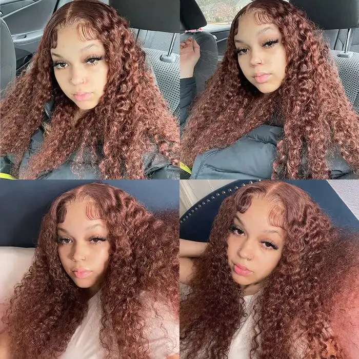Dorsanee Reddish Brown Auburn Color Jerry Curly Hair 13x4 HD Lace Front Human Hair Wig - Image 6
