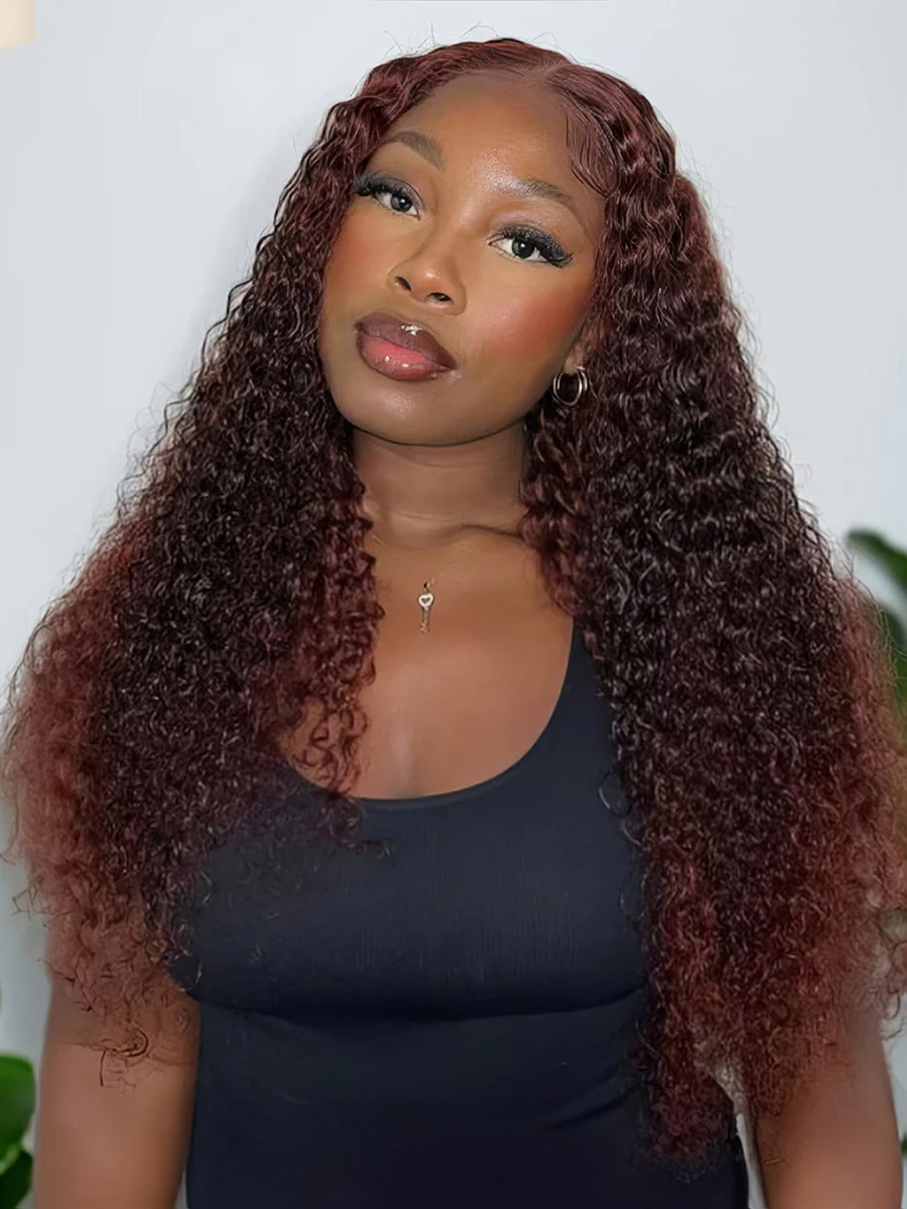 Dorsanee Reddish Brown 250 Density Jerry Curly Hair 5x5/13x4 Lace Front Human Hair Wig - Image 4