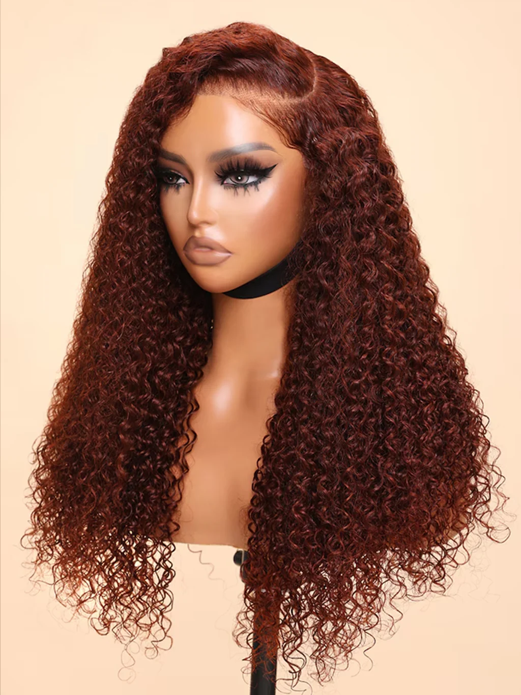 Dorsanee Reddish Brown 250 Density Jerry Curly Hair 5x5/13x4 Lace Front Human Hair Wig - Image 5
