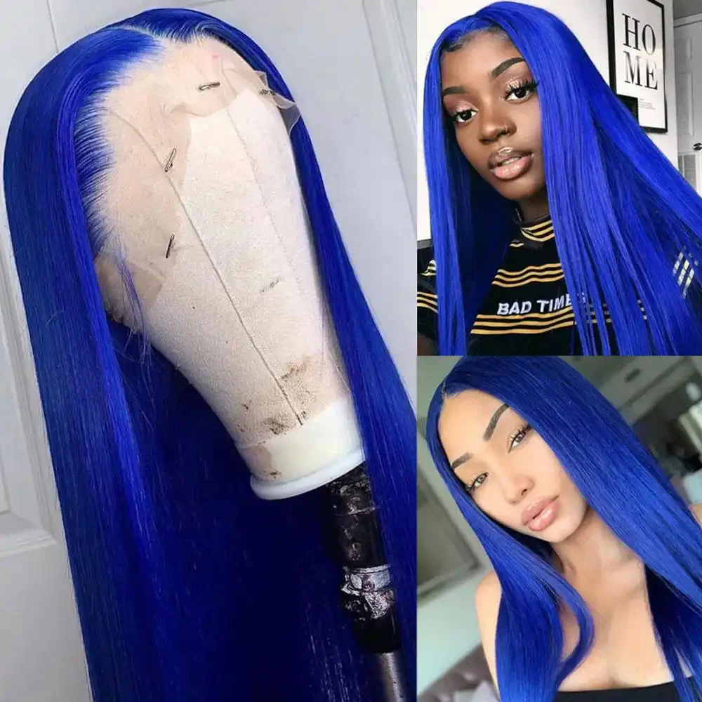 Dorsanee Royal Blue 200 Density 13x4 HD Transparent Lace Front Straight Human Hair Wigs - Image 3