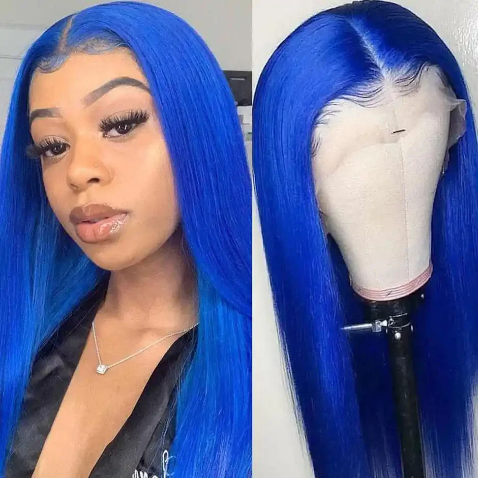 Dorsanee Royal Blue 200 Density 13x4 HD Transparent Lace Front Straight Human Hair Wigs - Image 7