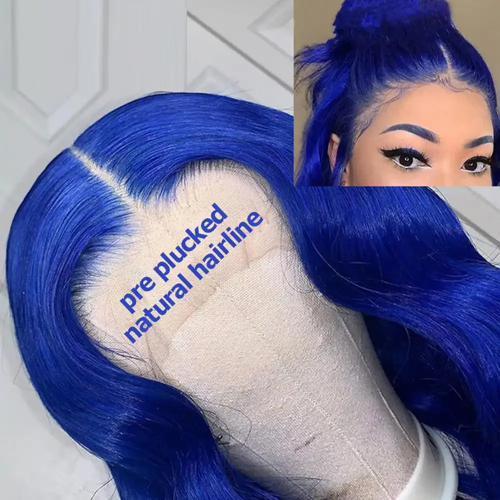 Dorsanee Royal Blue 200 Density 13x4 HD Transparent Lace Front Straight Human Hair Wigs - Image 8