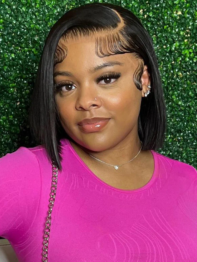 Dorsanee #1B Short Straight Hair Bob Wig 13x4/4x4 Lace Frontal 180% Density Human Hair Wigs - Image 2