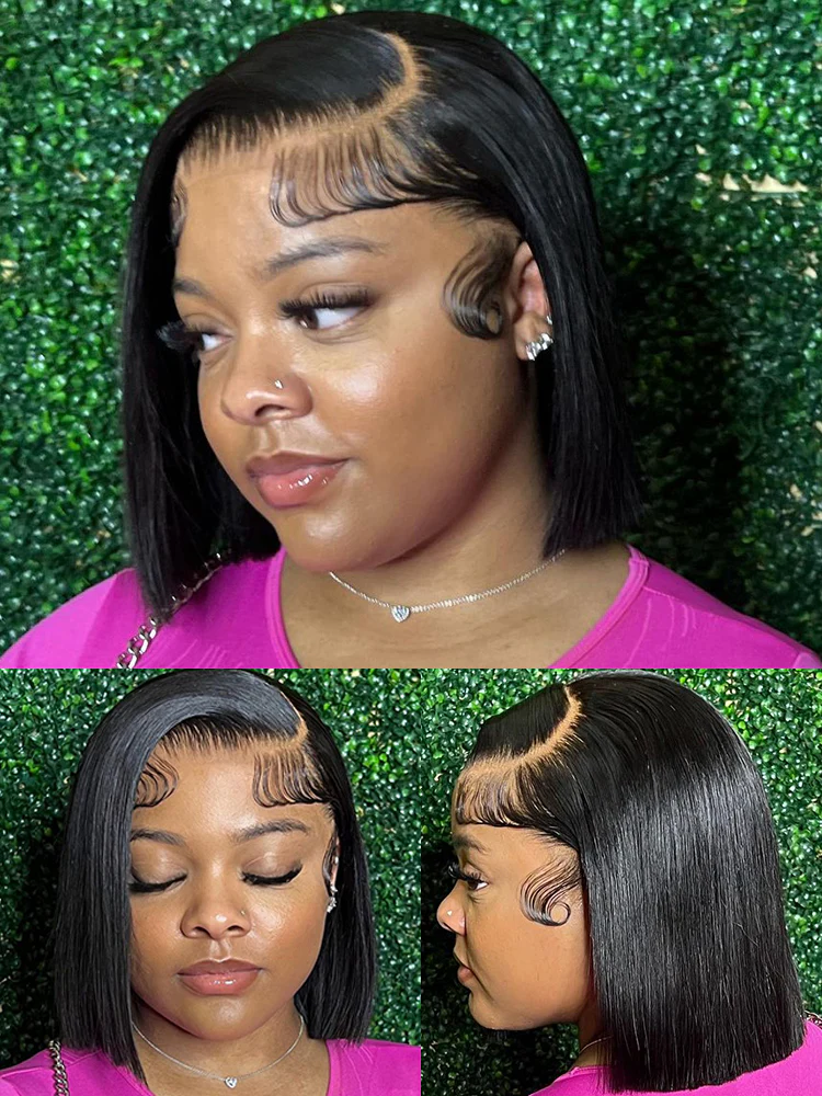 Dorsanee #1B Short Straight Hair Bob Wig 13x4/4x4 Lace Frontal 180% Density Human Hair Wigs - Image 4