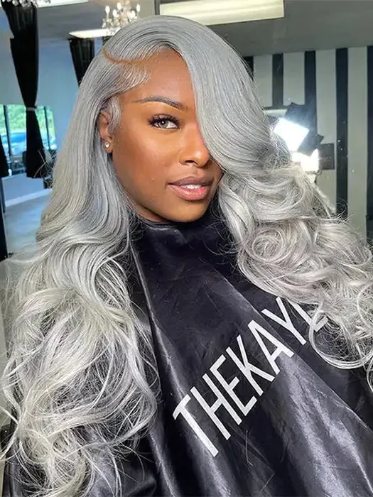 Dorsanee Silver Gray 200% Density 13x4 Lace Front Grey Color Body Wave Human Hair Wigs - Image 5