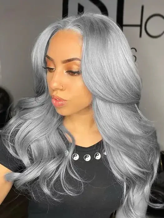 Dorsanee Silver Gray 200% Density 13x4 Lace Front Grey Color Body Wave Human Hair Wigs - Image 6
