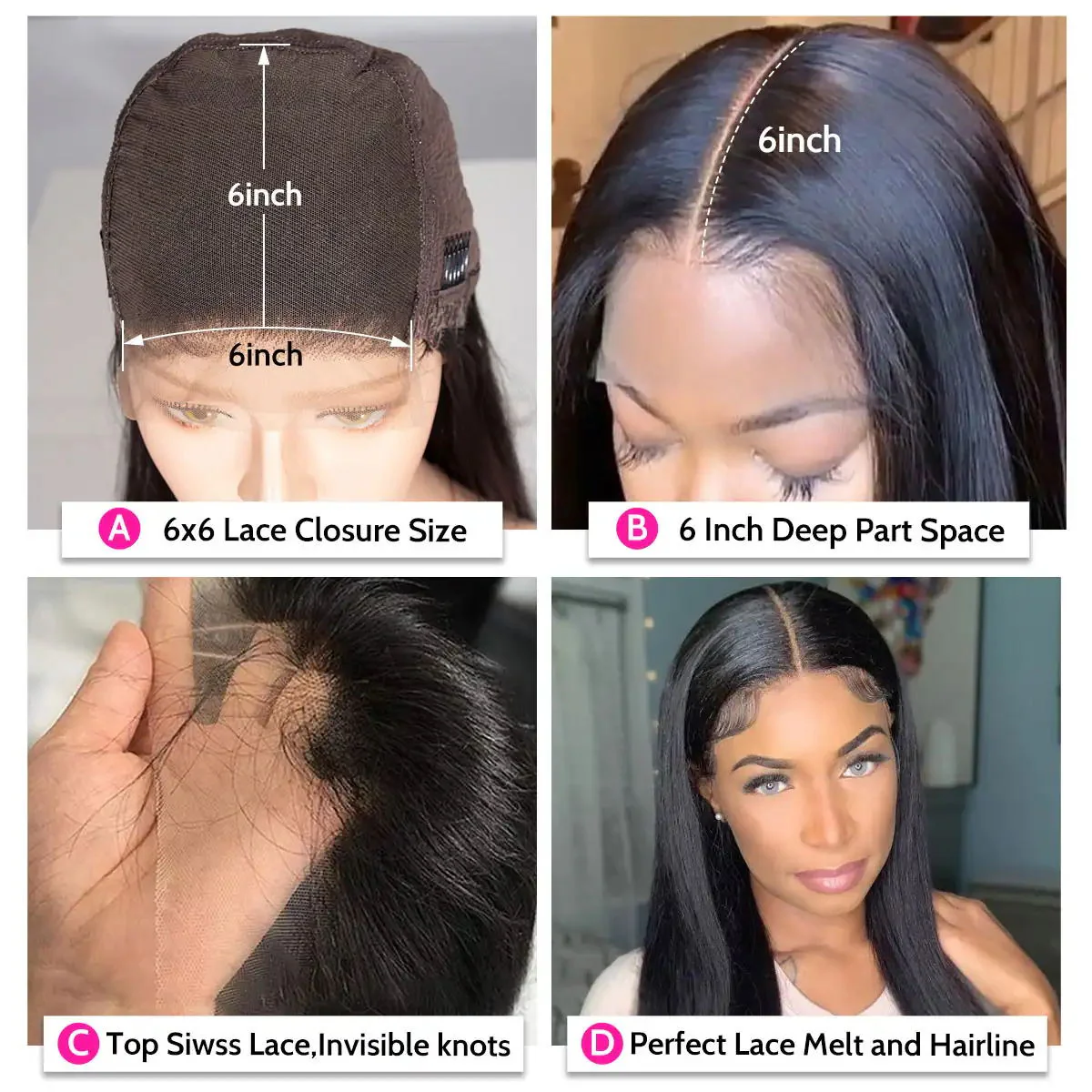Dorsanee 250 Density Straight 6*6 HD Lace Closure Human Hair Wigs - Image 10