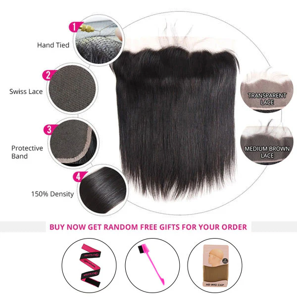 Dorsanee Hair Straight Virgin Human Hair Bundles With Frontal 13x4 Lace Front - Image 10