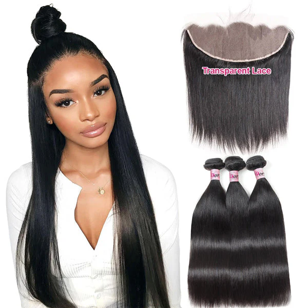 Dorsanee Hair Straight Virgin Human Hair Bundles With Frontal 13x4 Lace Front - Image 3