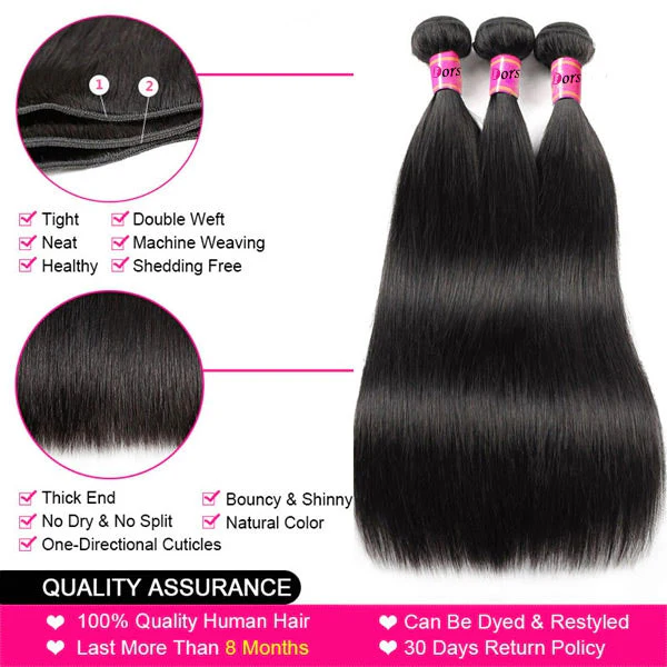 Dorsanee Hair Straight Virgin Human Hair Bundles With Frontal 13x4 Lace Front - Image 9