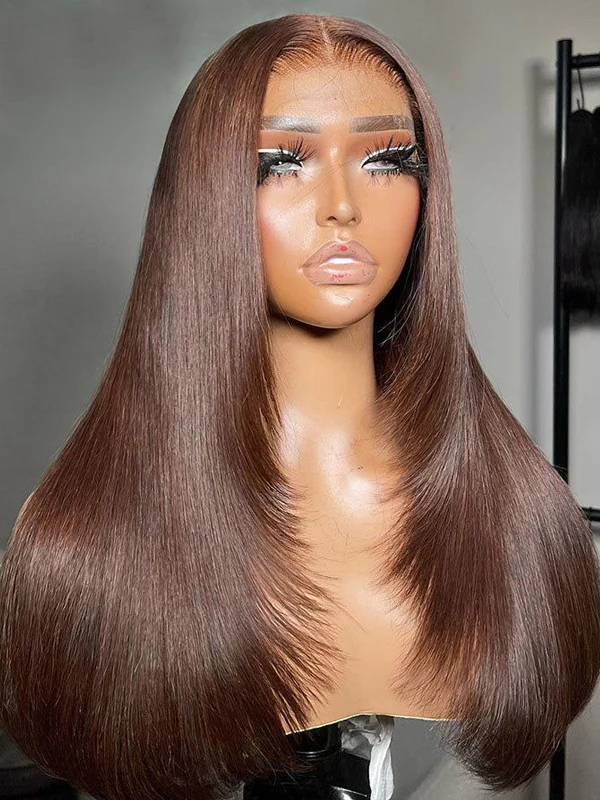 Dorsanee Caramel Brown Straight Layered Haircut 13x4 Lace Frontal Wig #4 Color Wigs Human Hair Wigs - Image 3